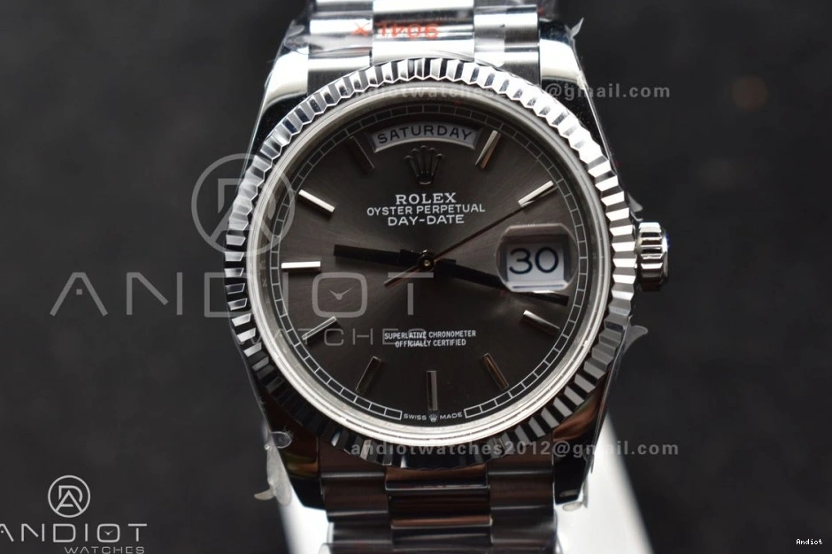 904L Grey (Gain vr3255 DayDate on Bracelet V5 Best Weight) Dial SS 36 Edition QF President Steel 0417